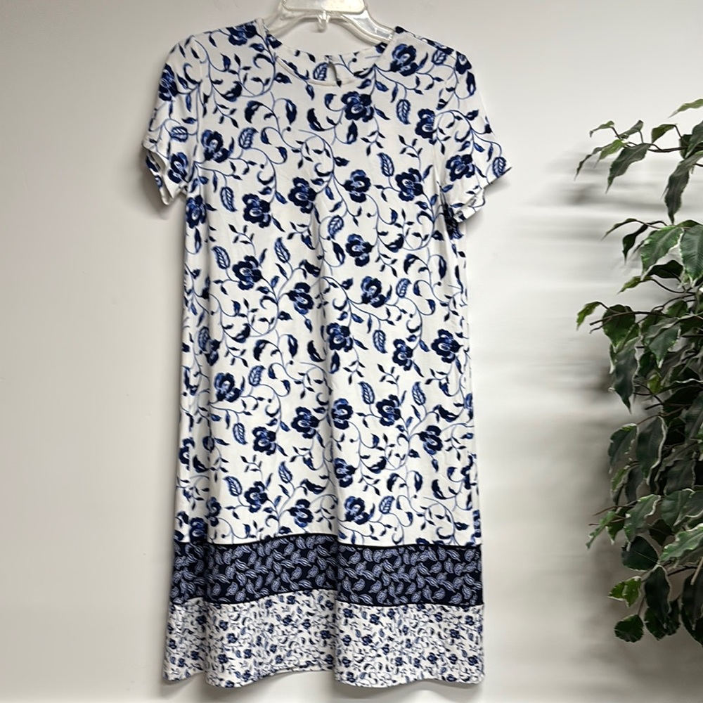 J. Jill Blue and White Short Sleeve Midi Dress